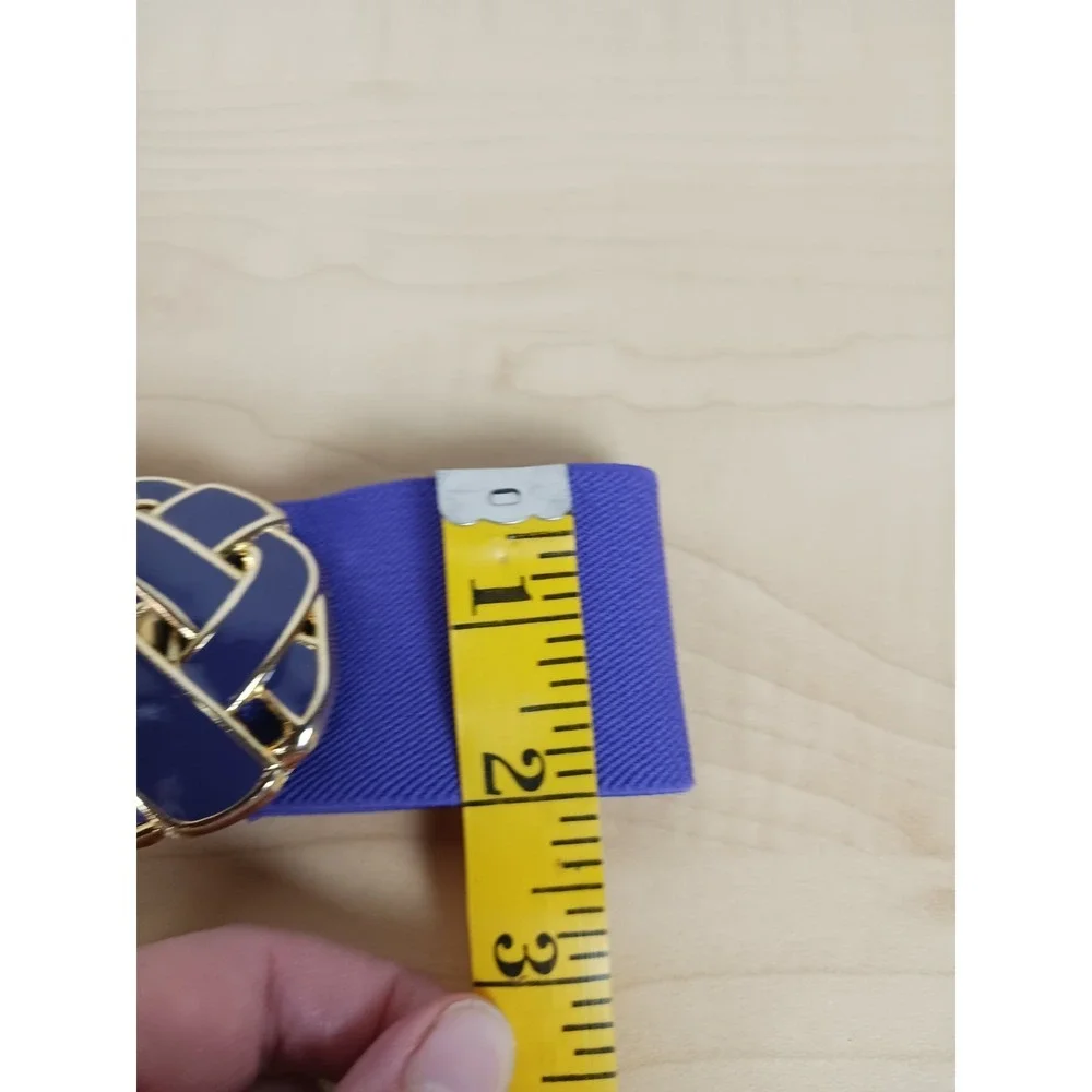 Dia-Lon Vintage Cinch Belt Womens Purple Gold Tone Enamel Knot Buckle Elastic